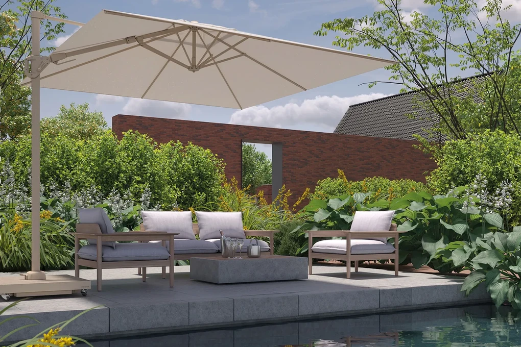Platinum Challenger Zweefparasol T2 premium - 3x3 m. Champagne - Sandstone