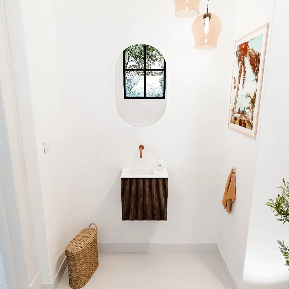Mondiaz Joya 40cm toiletmeubel walnut met wastafel faye links zonder kraangat talc