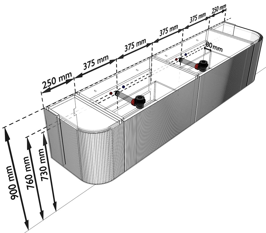 Mondiaz Kurve-dlux 200cm badmeubel ronding links/rechts oak met 2 lades en deuren en wastafel stor small dubbel zonder kraangat lava