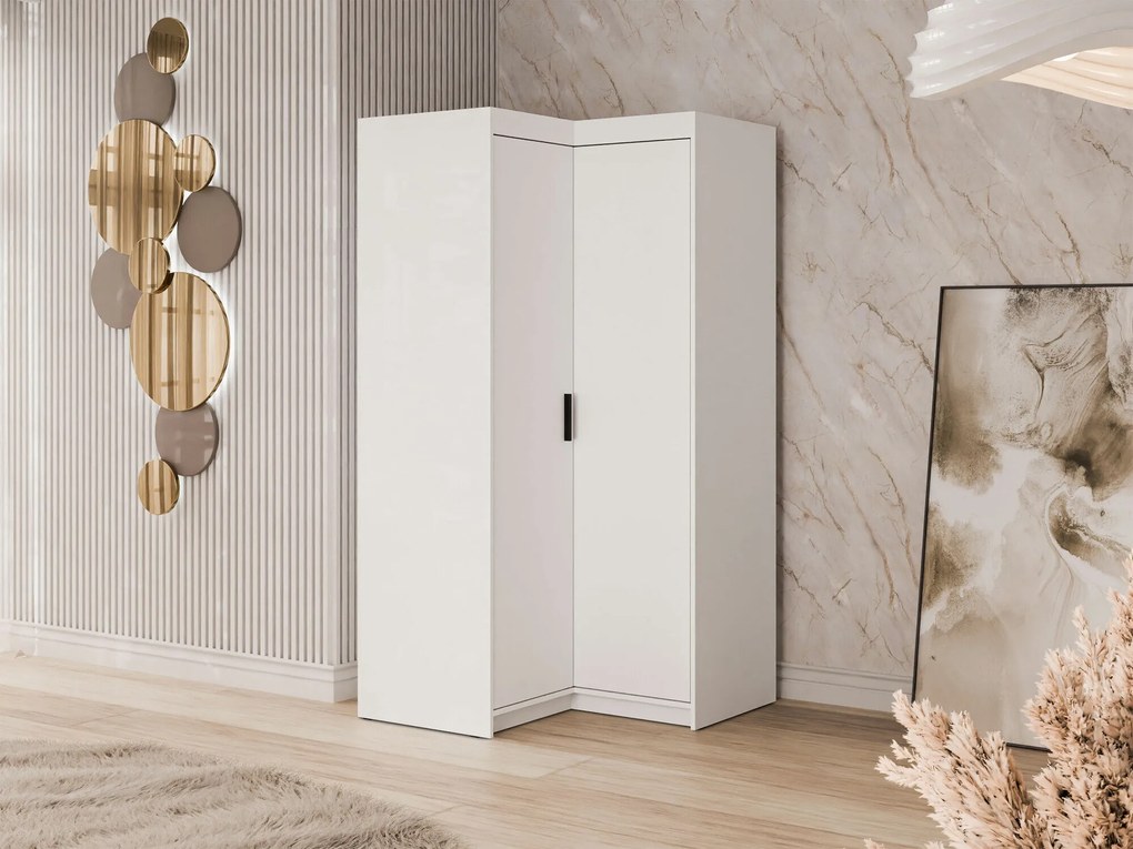 Hoekkledingkast Novduni 116, Wit, 191x98x98cm, 100 kg, Kledingkast deuren: Met scharnieren