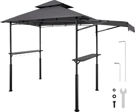VEVOR BBQ Gazebo, 2430x1500x500mm, Grillluifel Buitengrill, 2-laags BBQ Gazebo Luifel, Dubbel Dak Tuingazebo met Verstevigde Steunpoten &amp; Luifel, voor Terras, Tuin &amp; Tuin