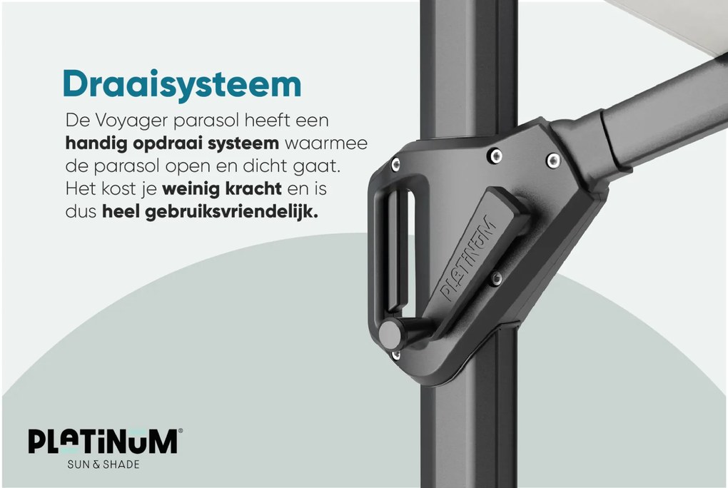 Platinum Voyager zweefparasol T1 2.5x2.5 m. - Taupe met ingraafvoet en hoes