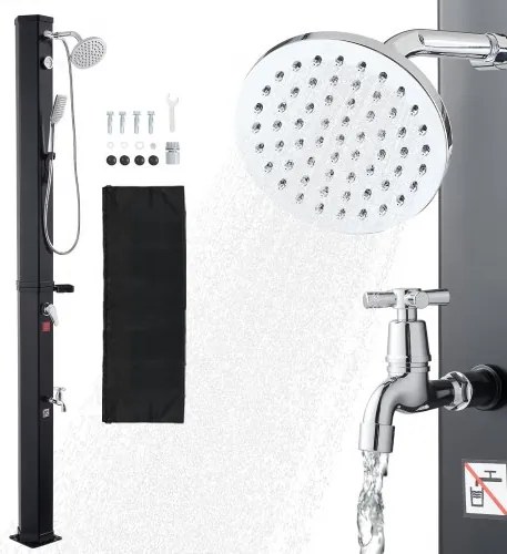 VEVOR Solardouche 40 L, tuindouche 2290 mm, buitendouche met hand- en voetkraan, warm- en koudwaterregeling, zwembaddouche max. 60 °C, campingdouche voor tuin, zwembad, strandzwembad, zwart