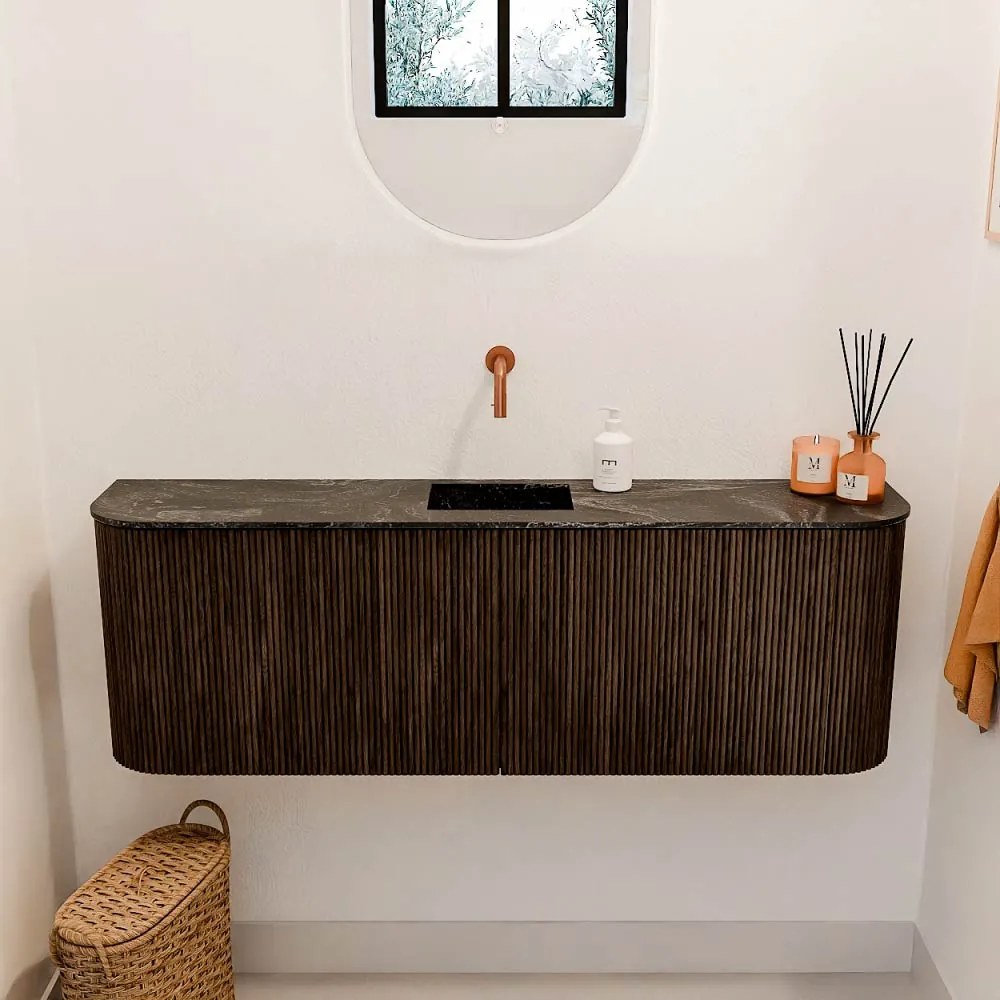 Mondiaz Joya DLux 125cm toiletmeubel ronding links/rechts walnut met wastafel faye midden zonder kraangat lava