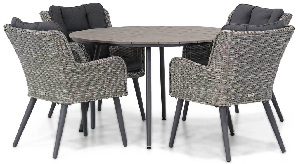 Tuinset Ronde Tuintafel 4 personen 125 cm Wicker Grijs Garden Collections Boston/Matale