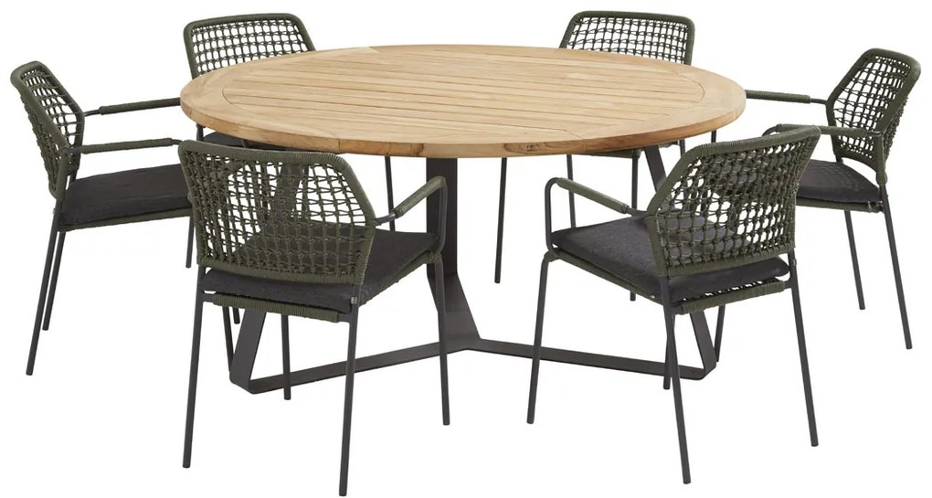 Taste by 4 Seasons Barista dining set green met Basso teak tafel Ø 160 cm * SALE *  Tuinset    houtkleur weerbestendig