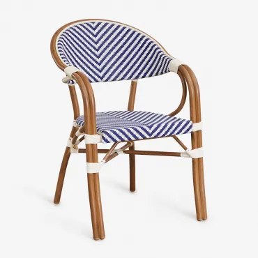 Brielle Bistro Stapelbare Aluminium Eetkamerstoel Met Armleuningen Ken Blauw - Gardenia Wit - Sklum