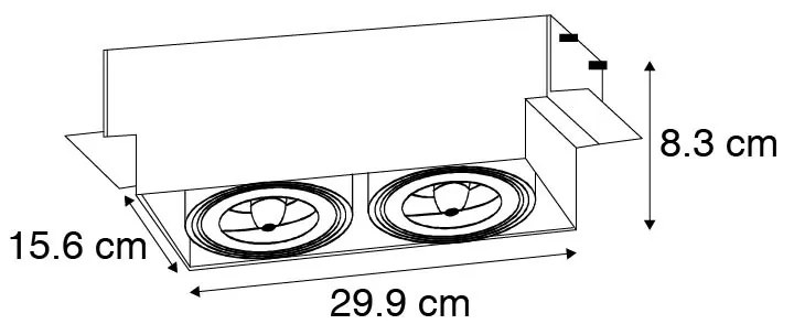 Set van 6 Grote Inbouwspot zwart AR111 draai- en kantelbaar trimless 2-lichts - Oneon QR111 / AR111 / G53 Binnenverlichting Lamp