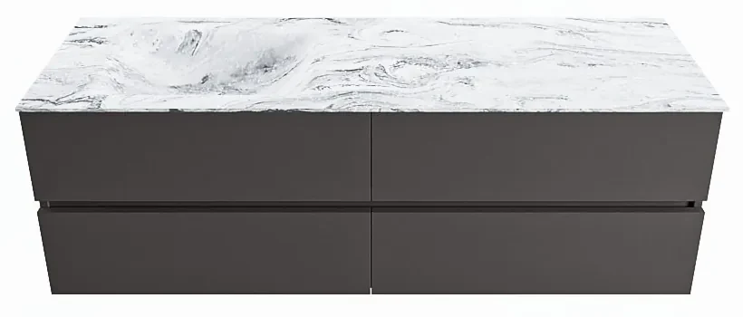 Mondiaz Vica DLux badmeubel 150cm dark grey 4 lades met wastafel glace links 1 kraangat