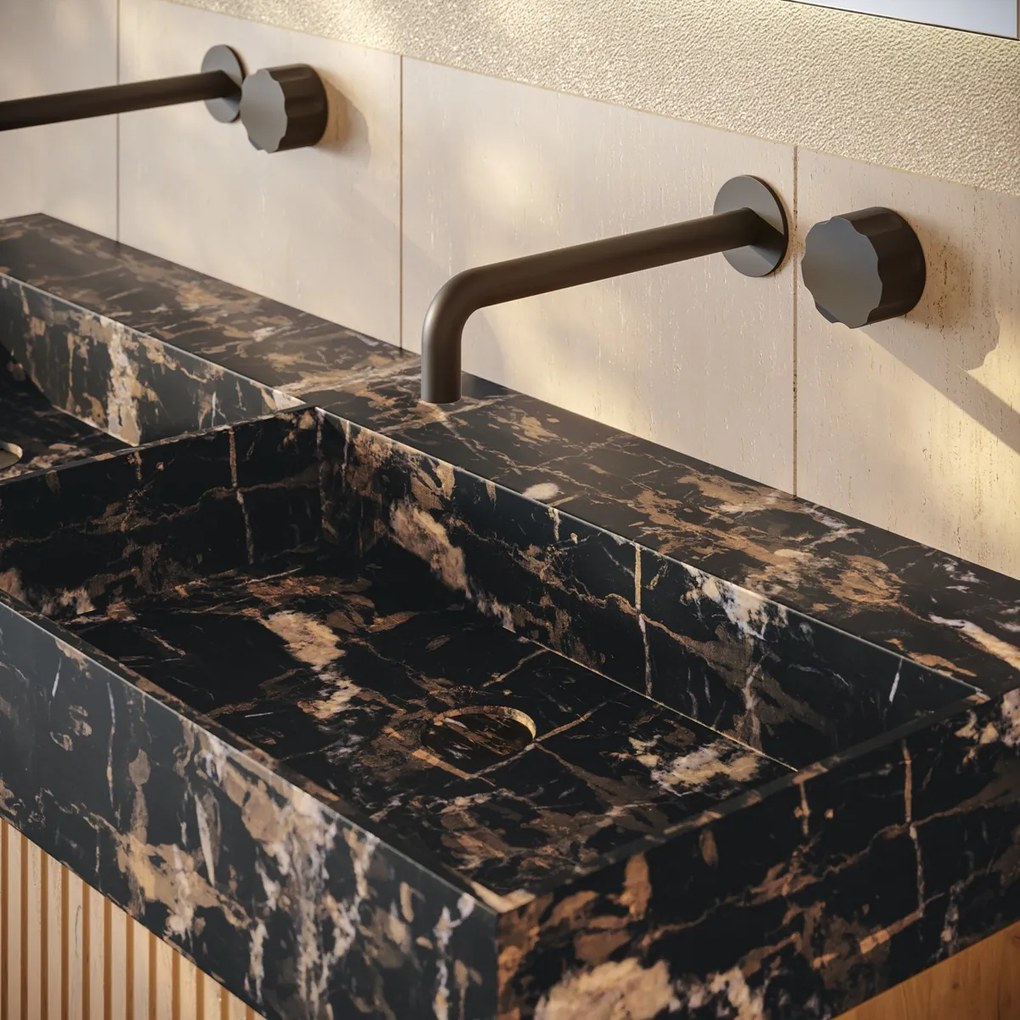 Saniclear Portoro Gold marmer wastafel 80x46cm met kraangat