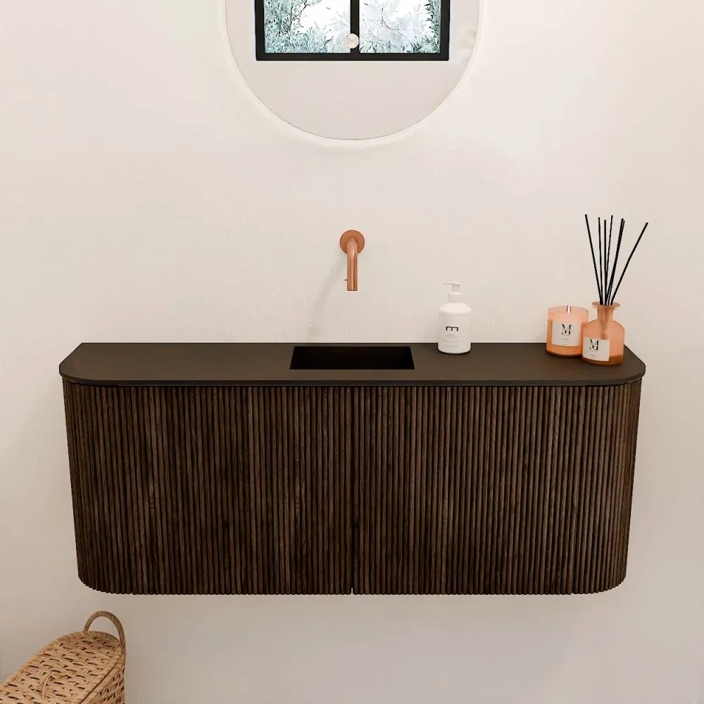 Mondiaz Joya 105cm toiletmeubel ronding links/rechts walnut met wastafel faye midden zonder kraangat urban