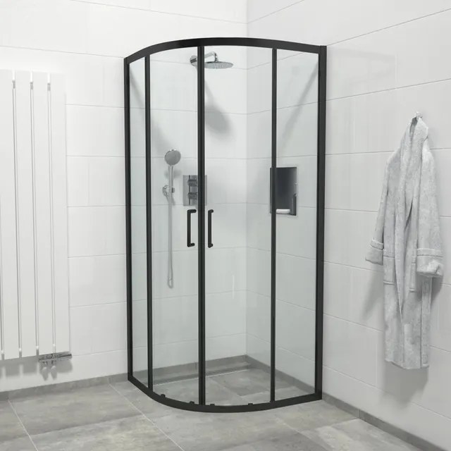 Marenza Slide Quick Fit Douchecabine - kwartrond - 90x90x195cm - helder glas - anti kalk - mat zwart SAQ2142-90B