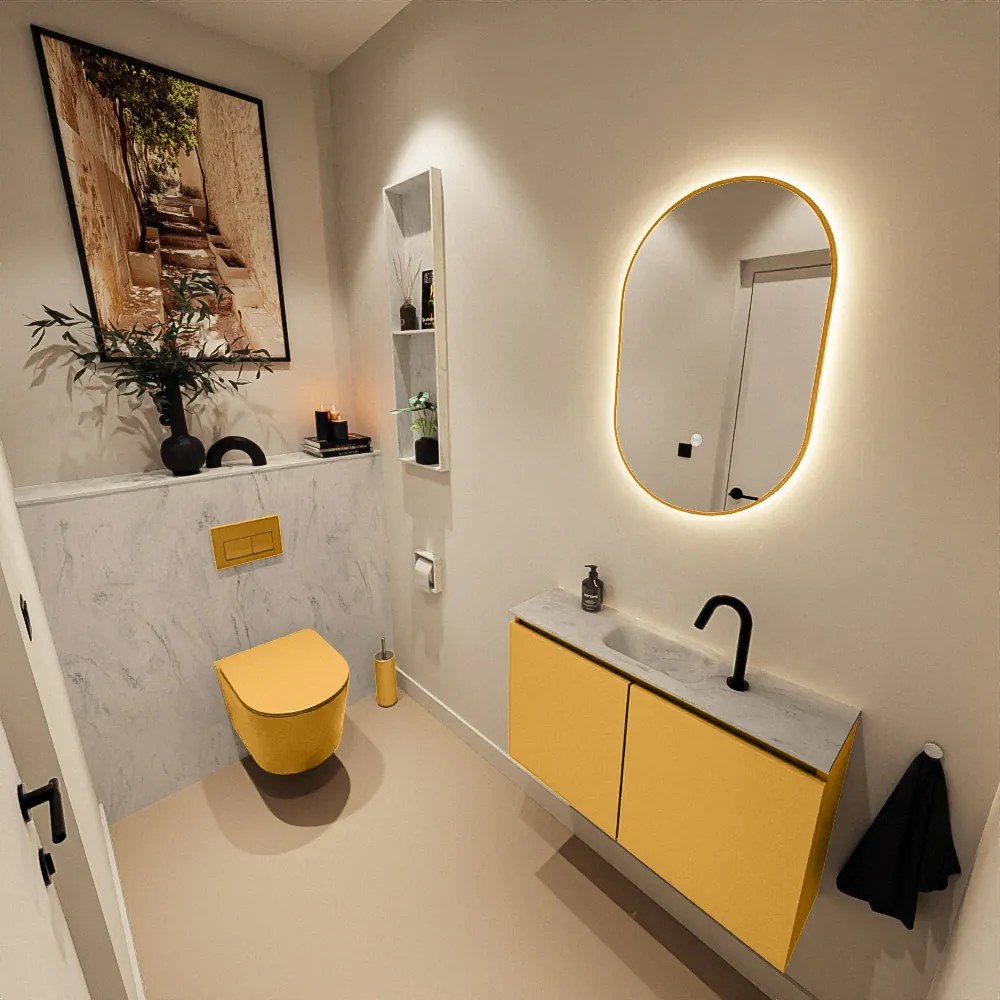 Mondiaz Ture DLux toiletmeubel 80cm ocher met wastafel opalo midden met kraangat