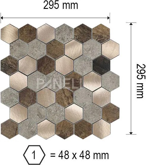 Zelfklevend Mozaiek Hexagon Koper V-Groef - 30.5 cm x 30.5 cm x 0.40 cm | 0.5 kg | Paneli zelfklevende steenstrips