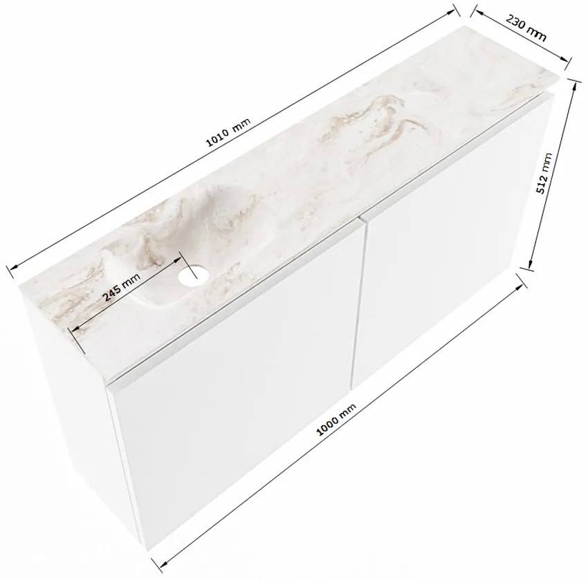 Mondiaz Ture DLux toiletmeubel 100cm rosee met wastafel glace links zonder kraangat