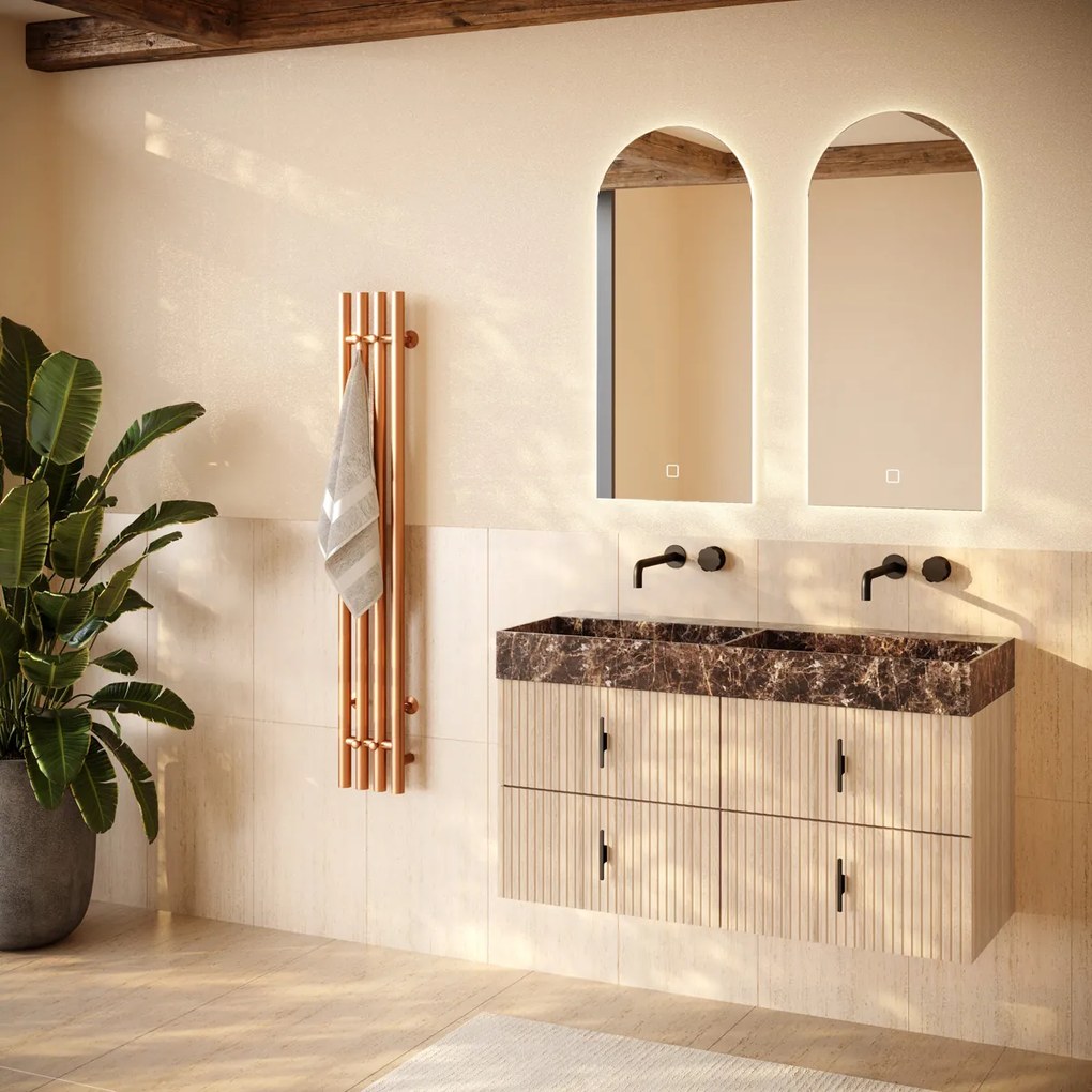 Muebles Murcia badmeubel ribbelfront 120cm naturel eiken met Dark Emperador wastafel zonder kraangaten