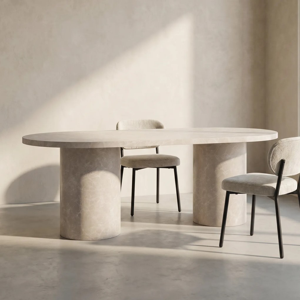 Ovale Eettafel Met Dikke Beige Poten - 200 X 100cm.