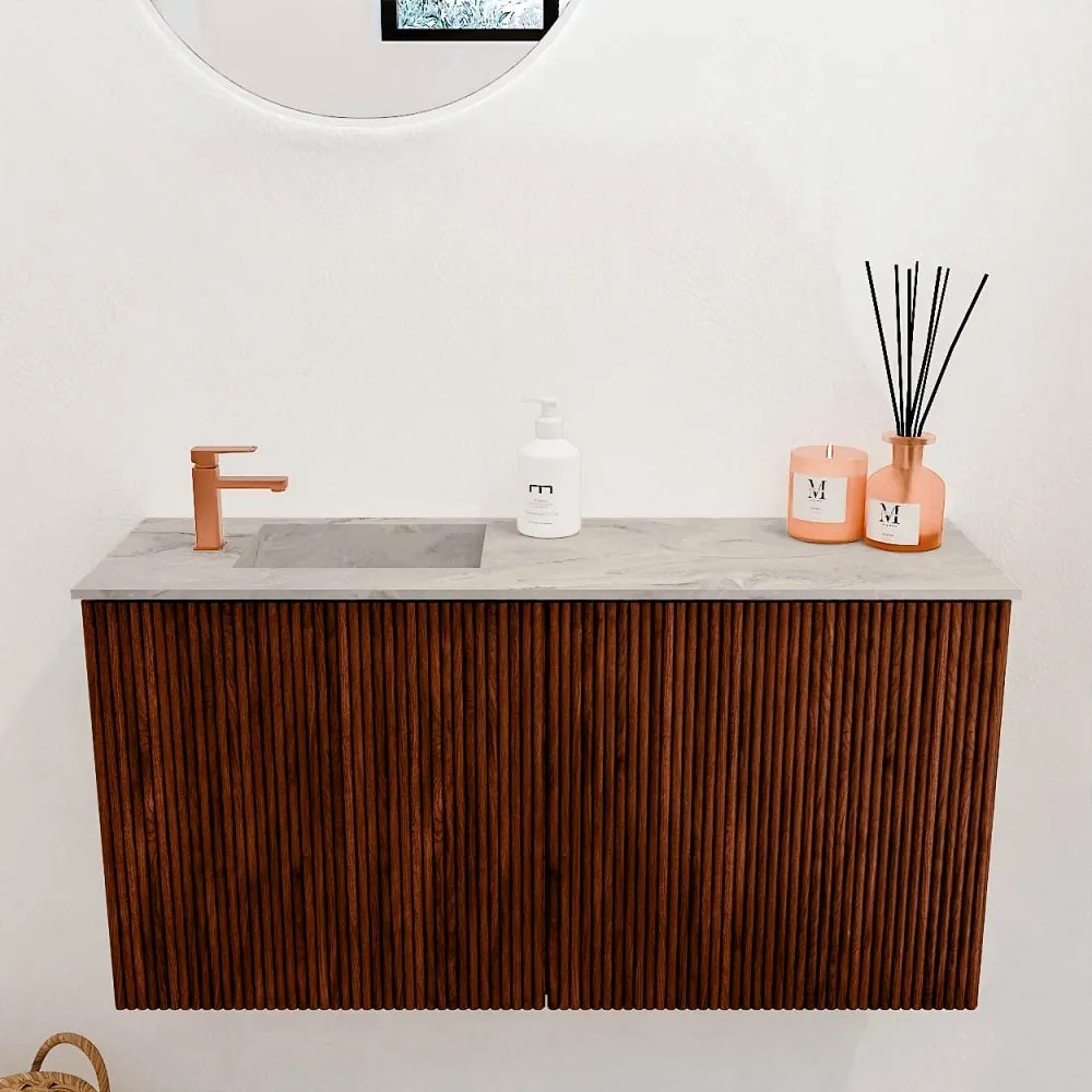 Mondiaz Joya DLux 80cm toiletmeubel ruby met wastafel faye links 1 kraangat glace