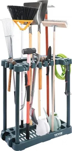 VEVOR Tuingereedschapstandaard 75x35x82cm Gereedschapshouder Organizer PP Multifunctionele Tuingereedschap Opbergrek 10 Gereedschapsvakken Anti-kantelsysteem Tuingereedschaphouder Bezemhouder Garage Tuinkamer