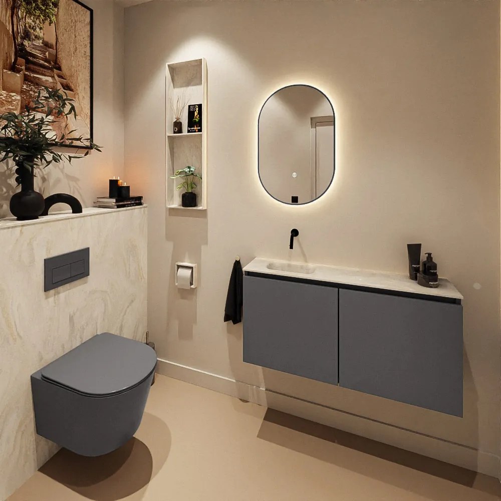 Mondiaz Ture DLux toiletmeubel 100cm dark grey met wastafel ostra links zonder kraangat