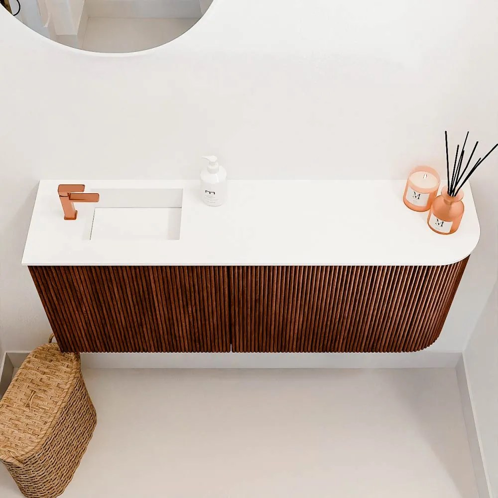 Mondiaz Joya 100cm toiletmeubel ronding rechts ruby met wastafel faye links 1 kraangat talc