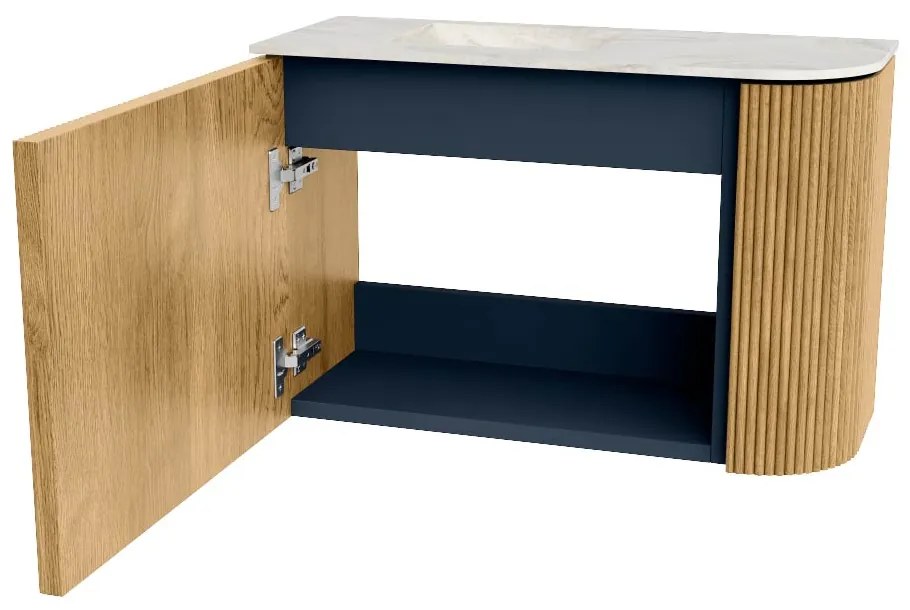 Mondiaz Joya DLux 60cm toiletmeubel ronding rechts oak met wastafel faye links zonder kraangat opalo
