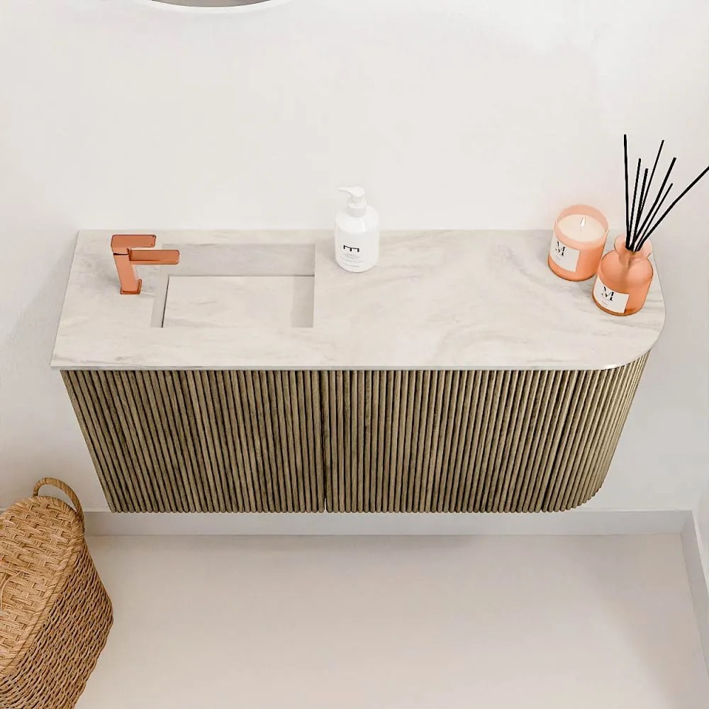 Mondiaz Joya DLux 80cm toiletmeubel ronding rechts dusk met wastafel faye links 1 kraangat ostra