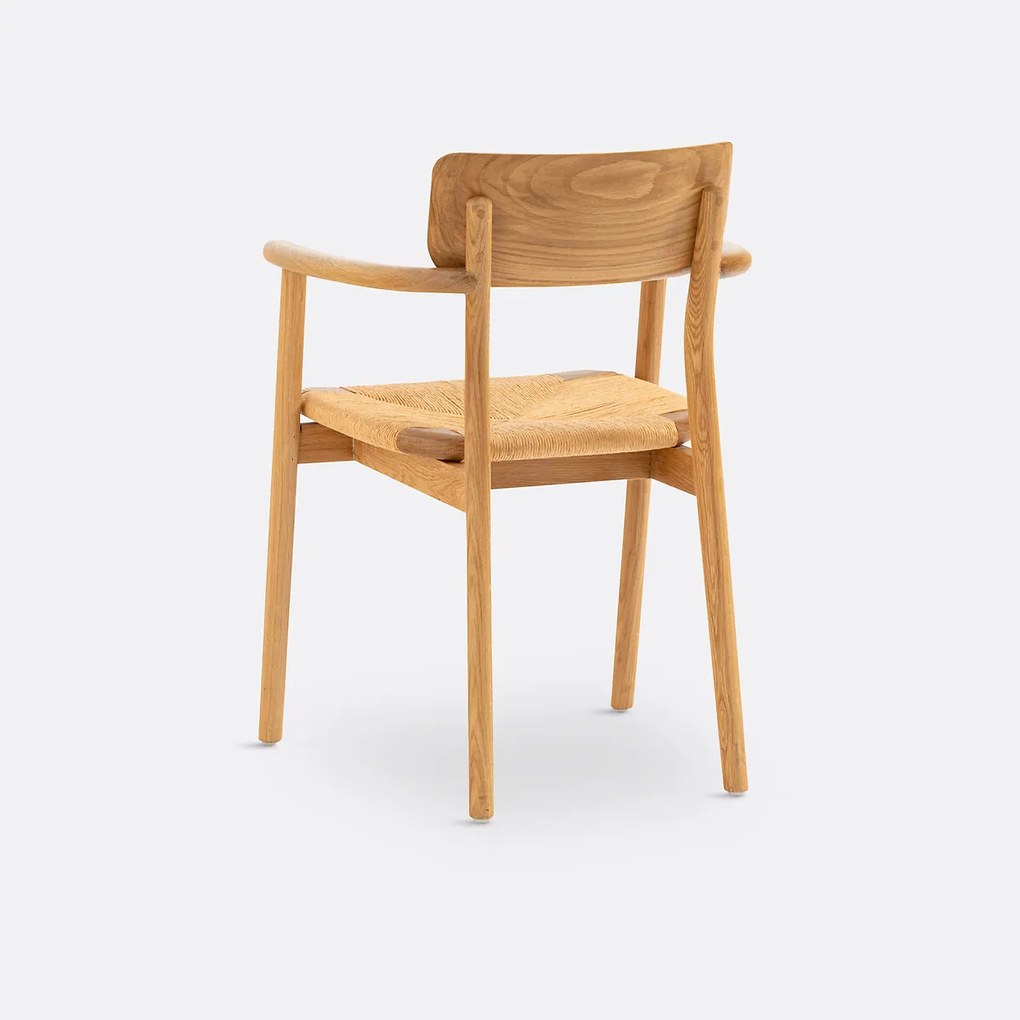 Tafelfauteuil in massief eik en vlechtwerk, Pipo