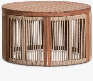 Ronde Tuinsalontafel Ø70 Cm In Acaciahout En Serel Gevlochten Touw Licht Zandbruin - Sklum