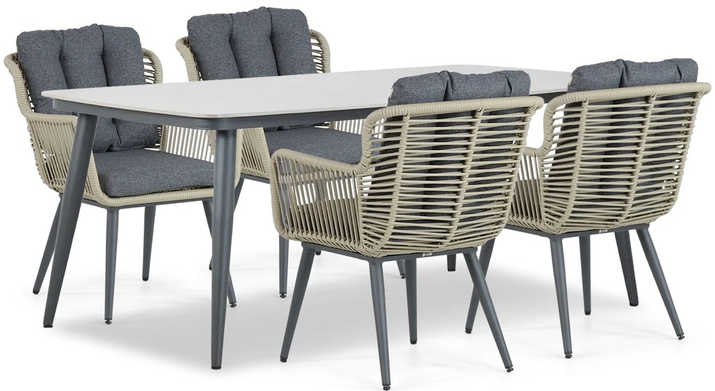 Tuinset 4 personen 180 cm Aluminium/wicker Taupe Coco Custa/Vienna