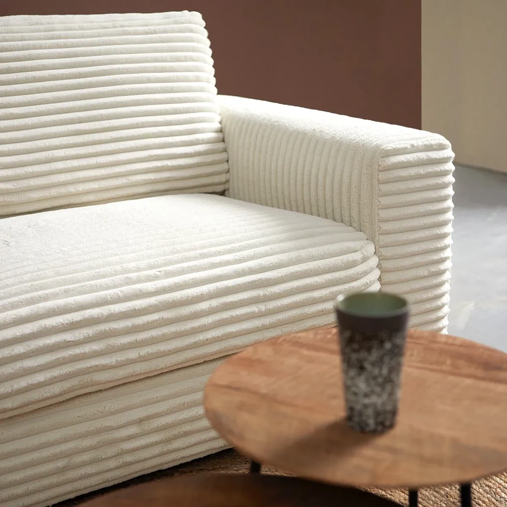 PEPP Interiors Uno Hoekbank Mega Ribstof Creme Links