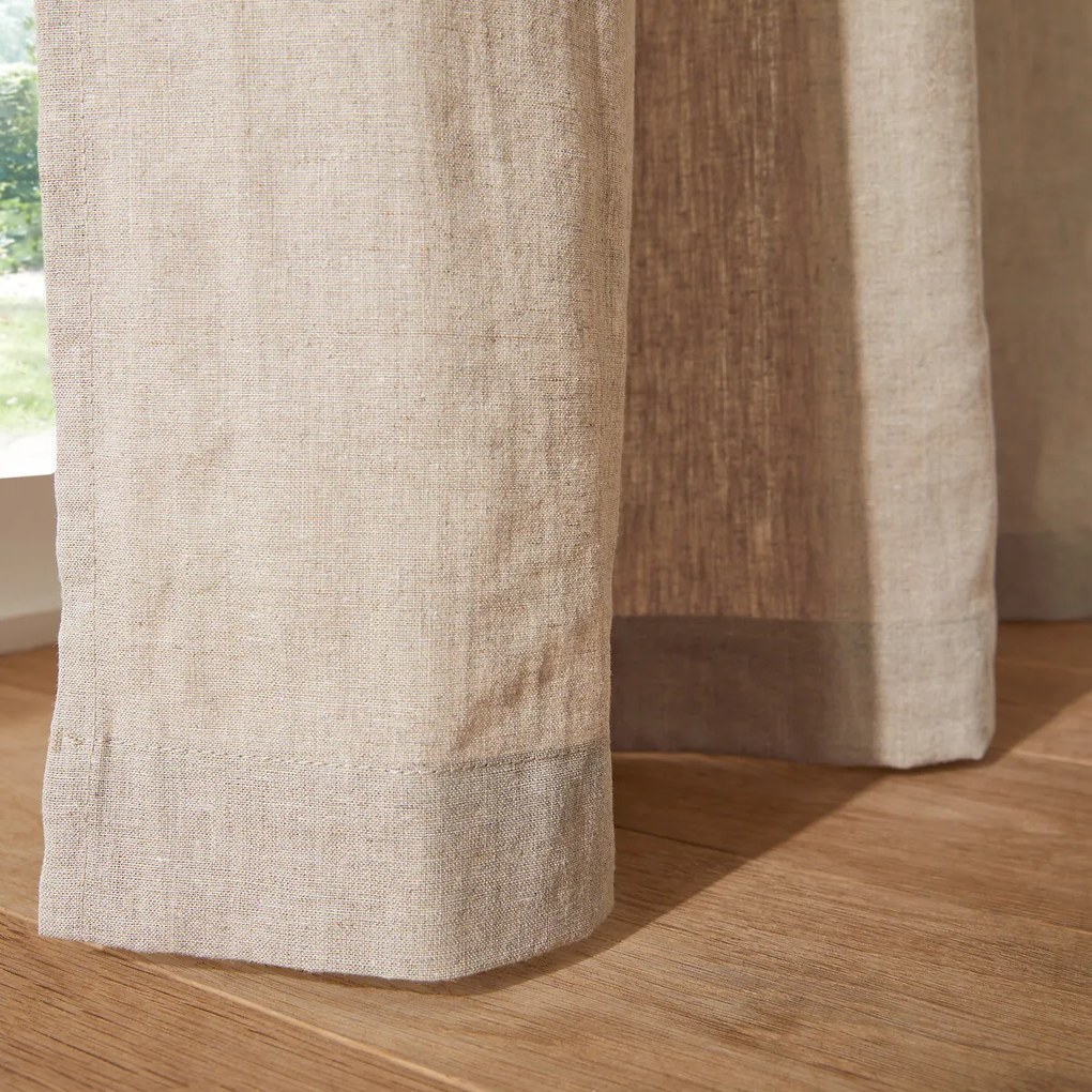 Schermgordijn van gewassen linnen, met gerimpelde bies en golf, ONEGA