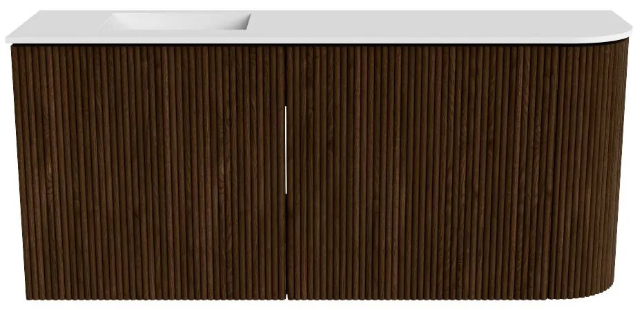 Mondiaz Joya 90cm toiletmeubel ronding rechts walnut met wastafel faye links zonder kraangat talc