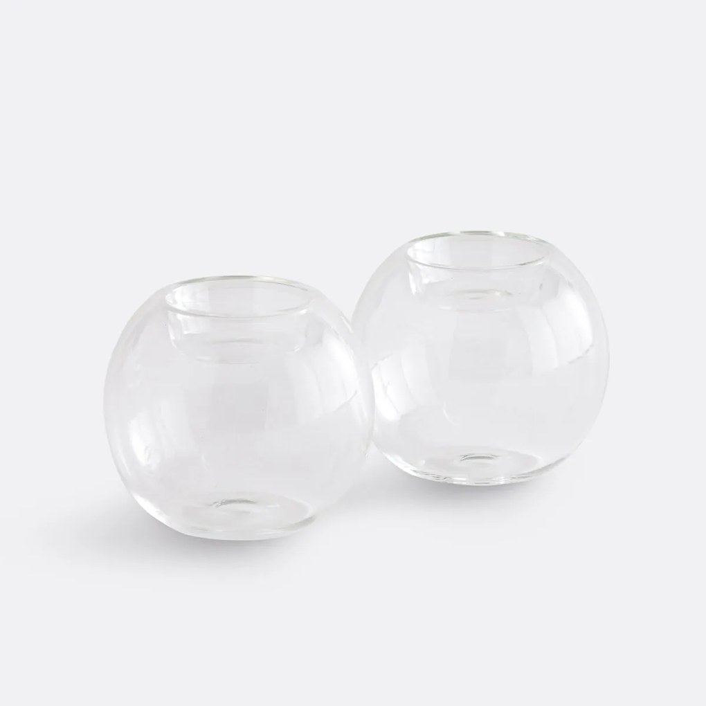 Set van 2 kandelaars van transparant glas, hoogte 7,5 cm, OVIA