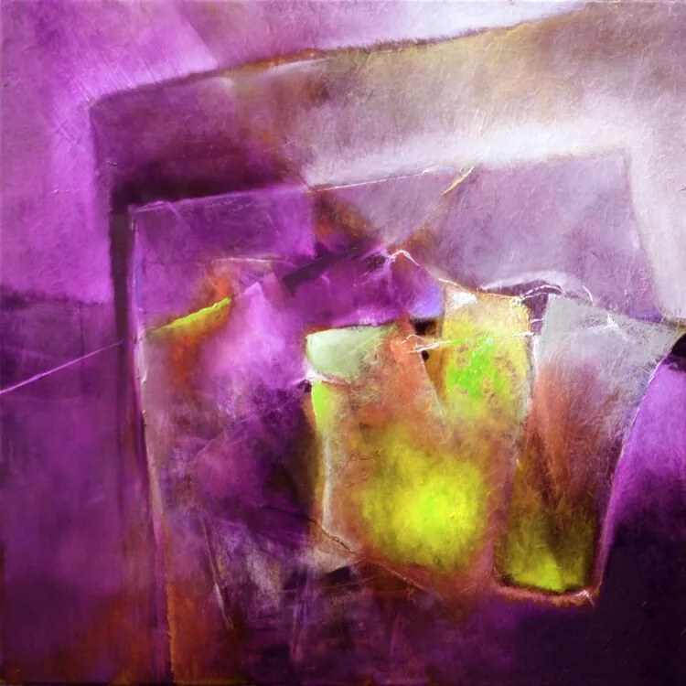 Fotobehang another moment on another day - yellow and purple, (128 x 128 cm)