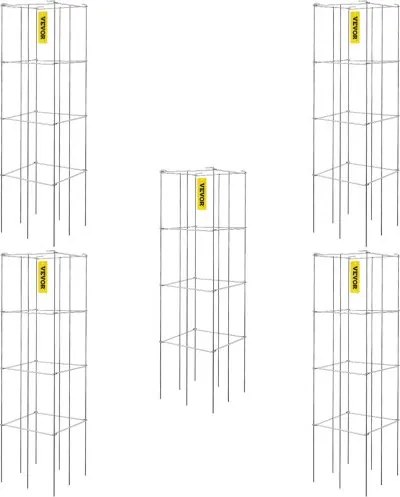 VEVOR Tomatenkooien, 30 x 30 x 117 cm, set van 5 vierkante plantenkooien, robuuste tomatentorens van zilverkleurig PVC-gecoat staal voor het klimmen van groenten, planten, bloemen en fruit