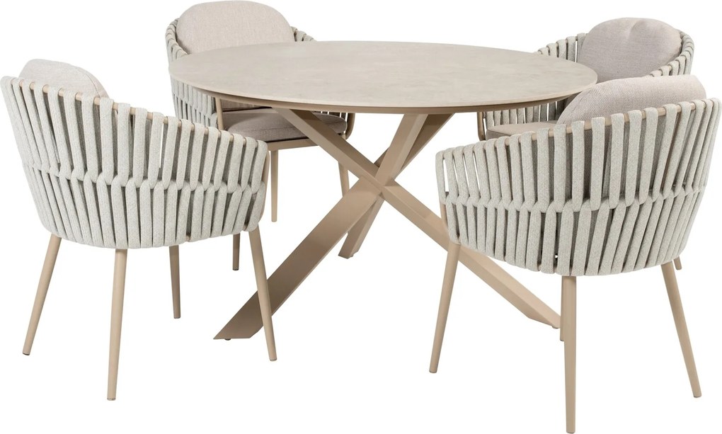 Prado Eva dining tuinset 130xH75 cm rond 5 delig keramiek latte Taste 4SO