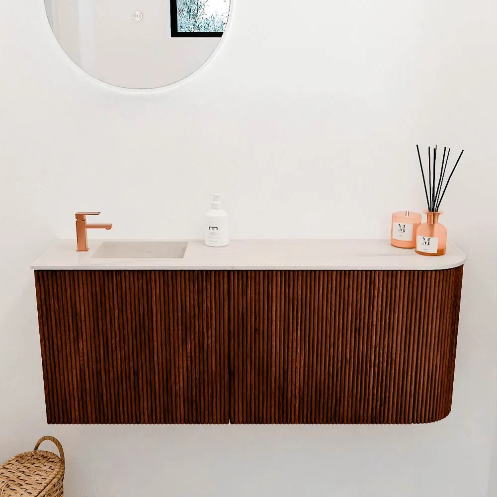 Mondiaz Joya DLux 100cm toiletmeubel ronding rechts ruby met wastafel faye links 1 kraangat meli