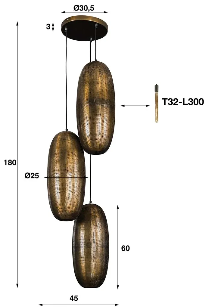 Getrapte Hanglamp Brons Met Gaatjes