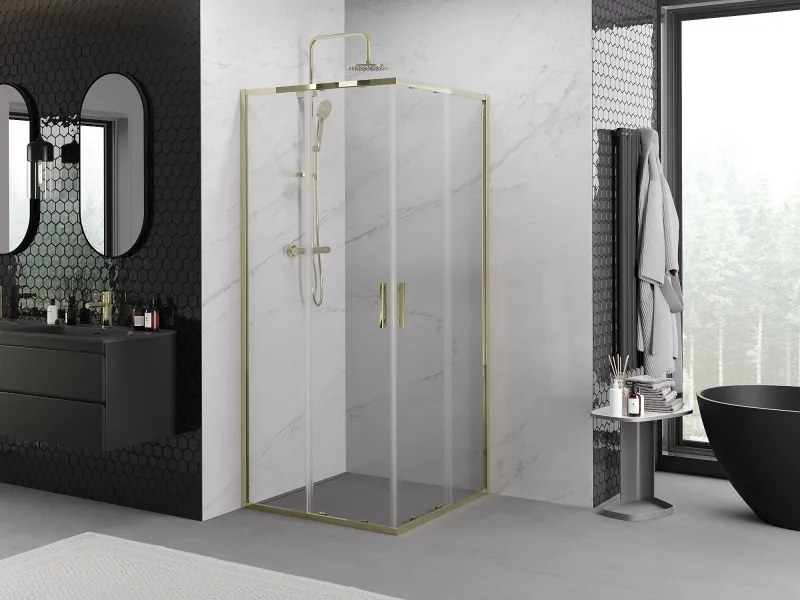 Mexen Exo-S Duo vierkante, verschuifbare douchecabine 100 x 100 cm, transparant, goud - 8111-100-100-50-00
