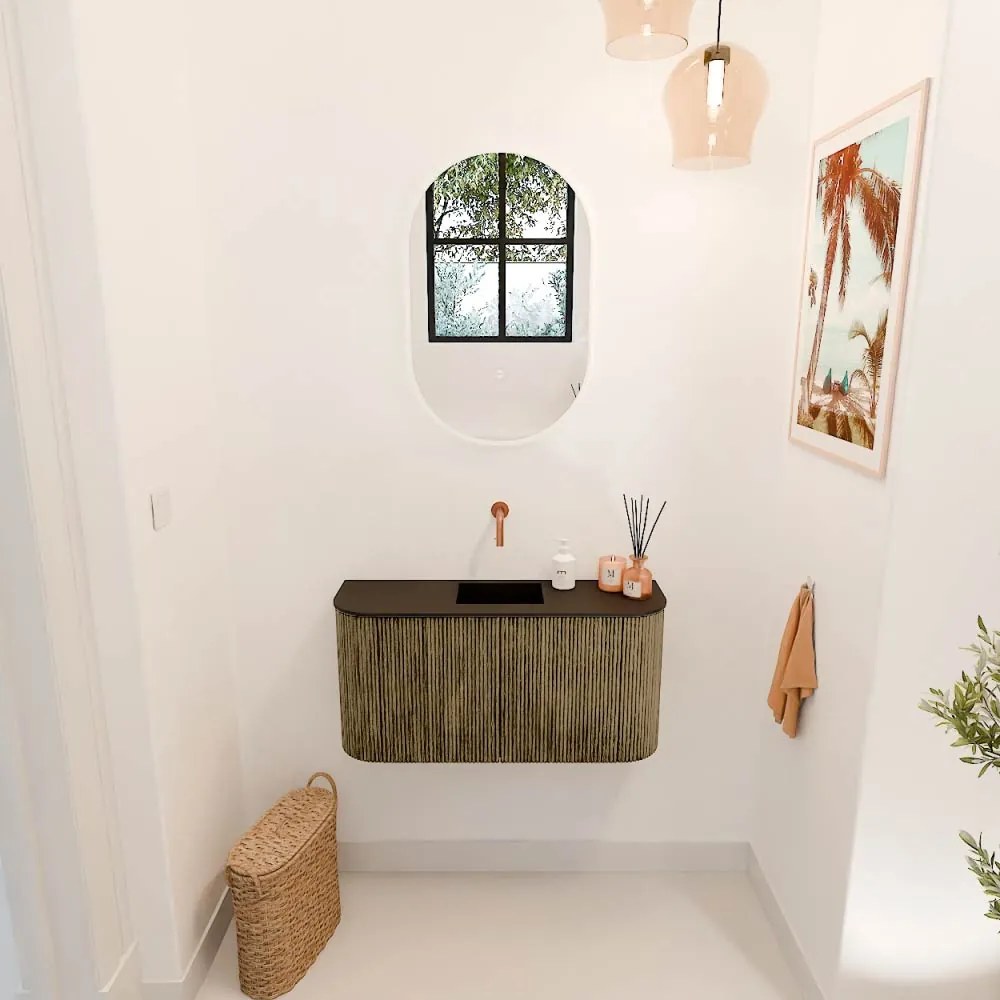 Mondiaz Joya 85cm toiletmeubel ronding links/rechts dusk met wastafel faye midden zonder kraangat urban