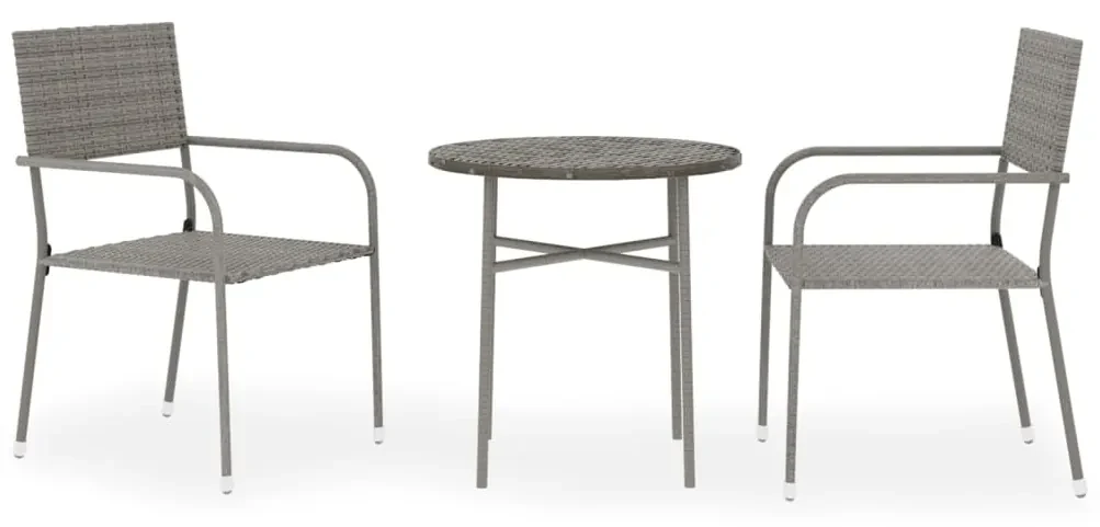 vidaXL 3-delige Tuinset poly rattan grijs