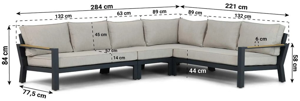 Hoek loungeset 6 personen Aluminium/Polywood (teakfinish) Grijs Lifestyle Garden Furniture Bilbao
