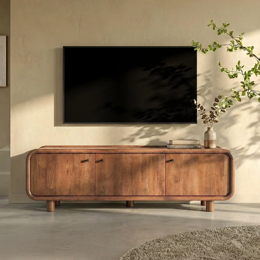 Houten Tv-meubel Met Ronde Hoeken 160 Cm - 160x43x50cm.