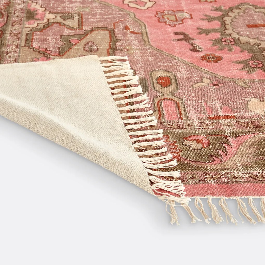 Vintage katoenen vloerkleed, afgewerkt met franjes, FLORIS