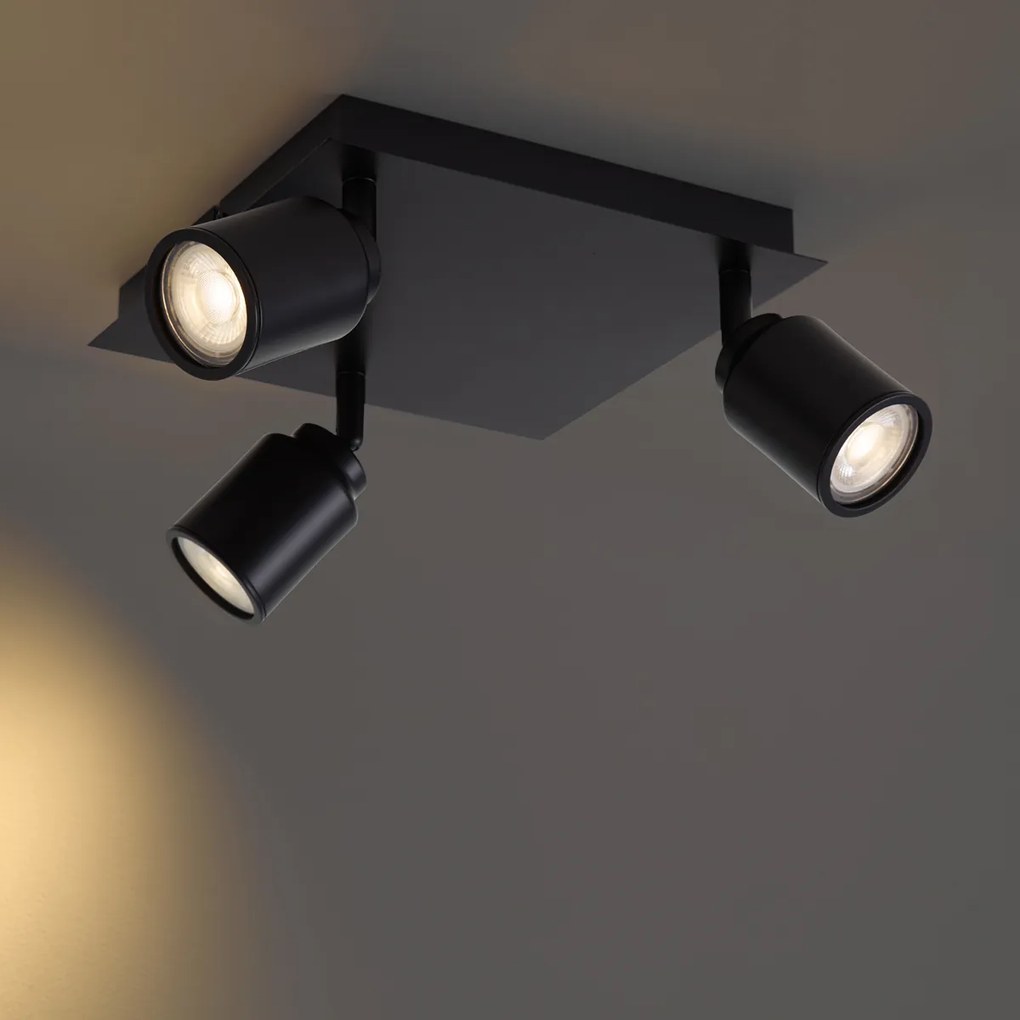 Moderne badkamer spot zwart vierkant 3-lichts IP44 - Ducha