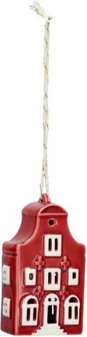 Hanger, porselein, klokgevelhuisje, rood