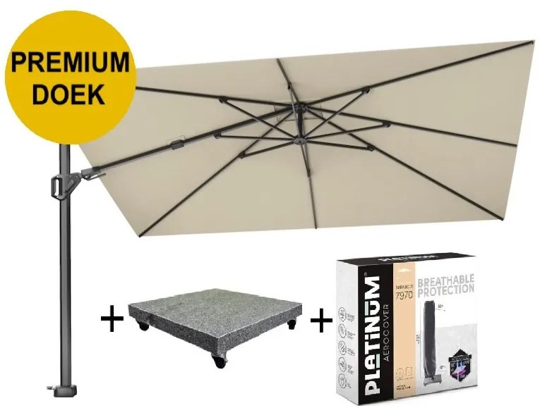 Challenger T2 premium  zweefparasol 350x260 cm champagne  met parasolvoet 120kg en hoes