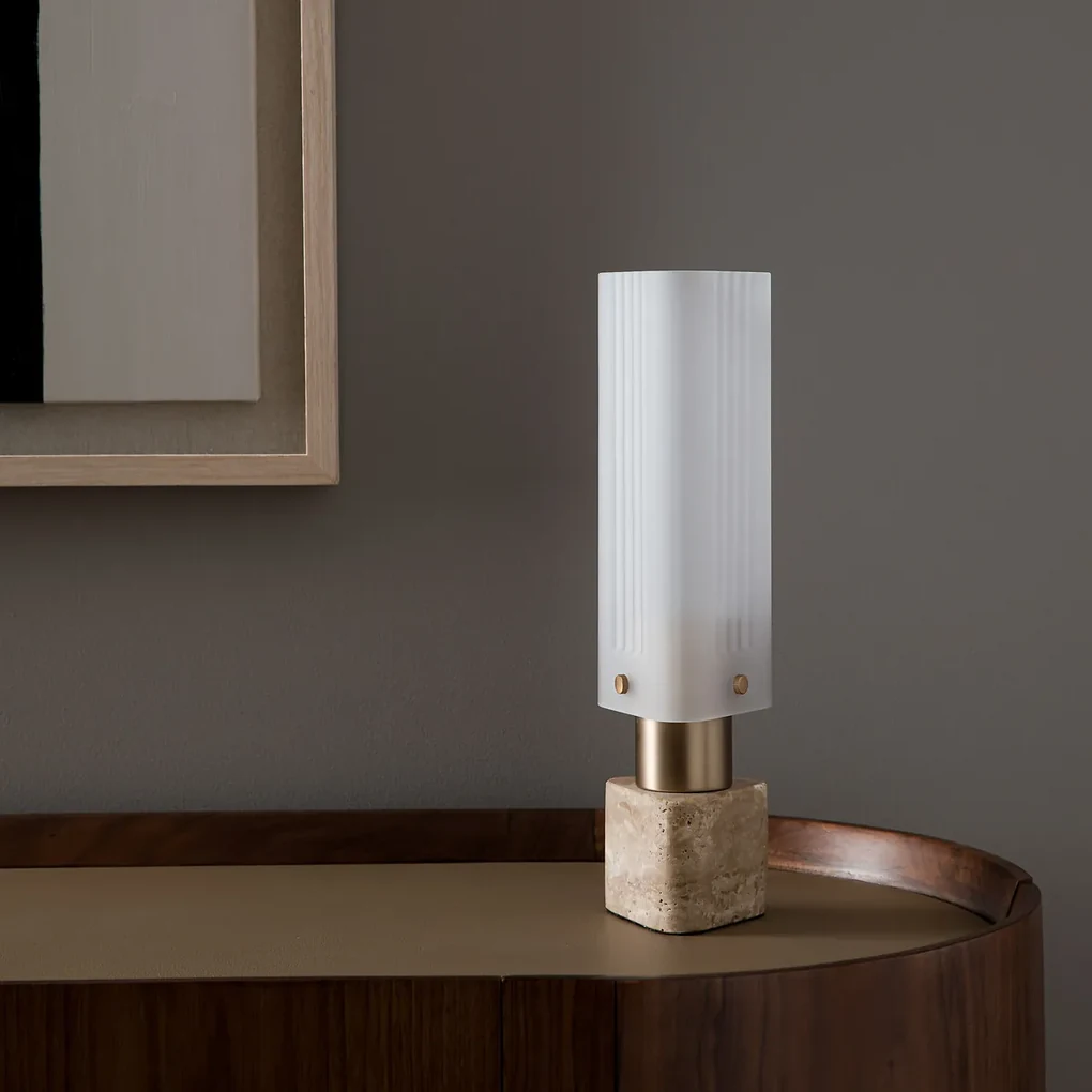 Lamp glas/travertijn, Strozzi, design E.Gallina,&