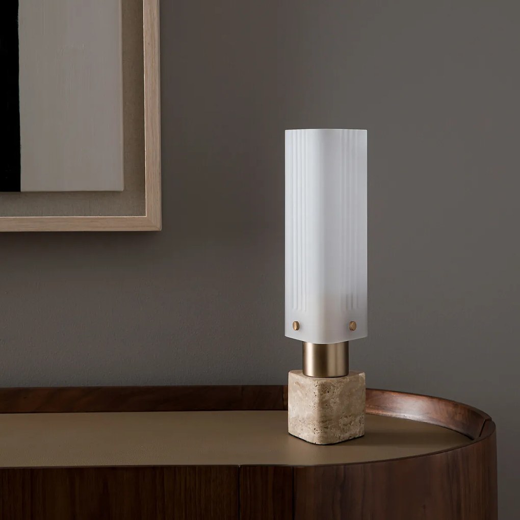 Lamp van glas en travertijn, Strozzi, ontwerp Emmanuel Gallina